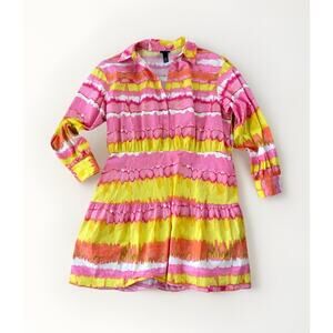 Scoop Womens Bright Mini Dress Size XL Cotton Long Sleeve Pink Yellow Pockets